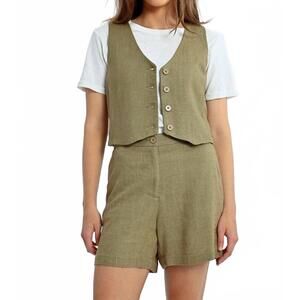 NEW MOLLY BRACKEN linen bolero vest in khaki